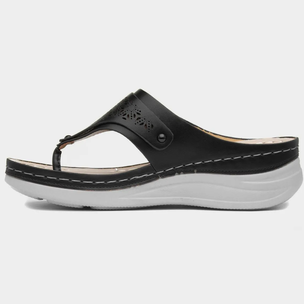 Comfy Steps Malta Womens Black Toe Post Sandal
