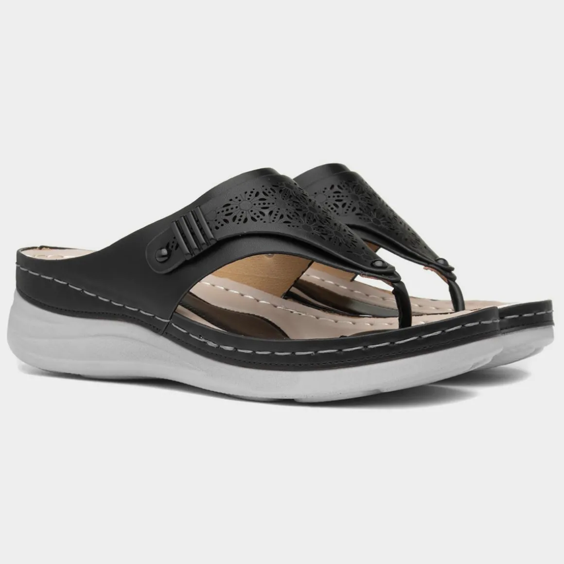Comfy Steps Malta Womens Black Toe Post Sandal