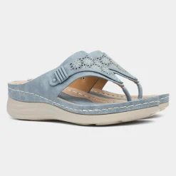 Comfy Steps Malta Womens Blue Toe Post Sandal