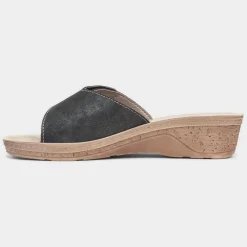 Comfy Steps Nice Womens Black Wedge Mule Sandal