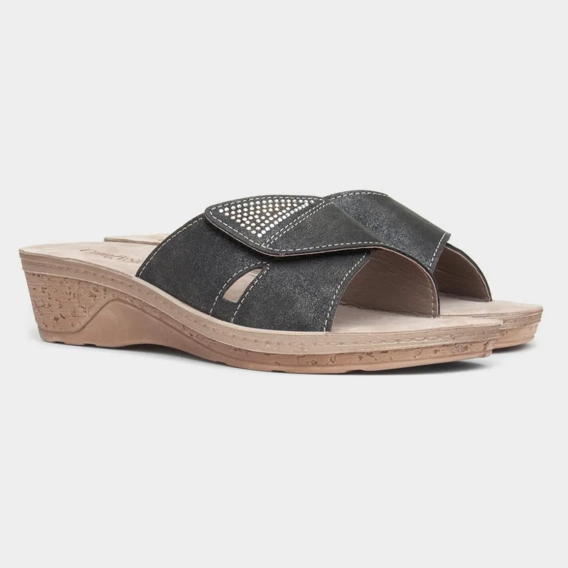 Comfy Steps Nice Womens Black Wedge Mule Sandal