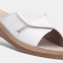 Comfy Steps Nice Womens White Wedge Mule Sandal