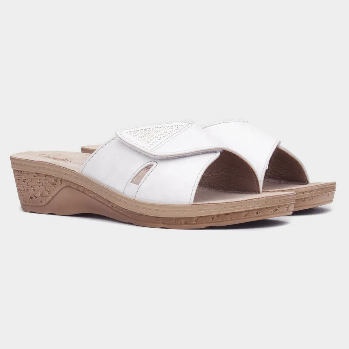 Comfy Steps Nice Womens White Wedge Mule Sandal