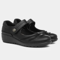 Cushion Walk Elinor Womens Black Easy Fasten Shoe