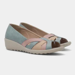 Cushion Walk Moria Womens Blue Open Toe Wedge Shoe