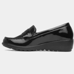 Cushion Walk Sally Womens Black Patent Wedge Shoe