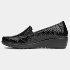 Cushion Walk Seoul Womens Black Patent Wedge Shoe