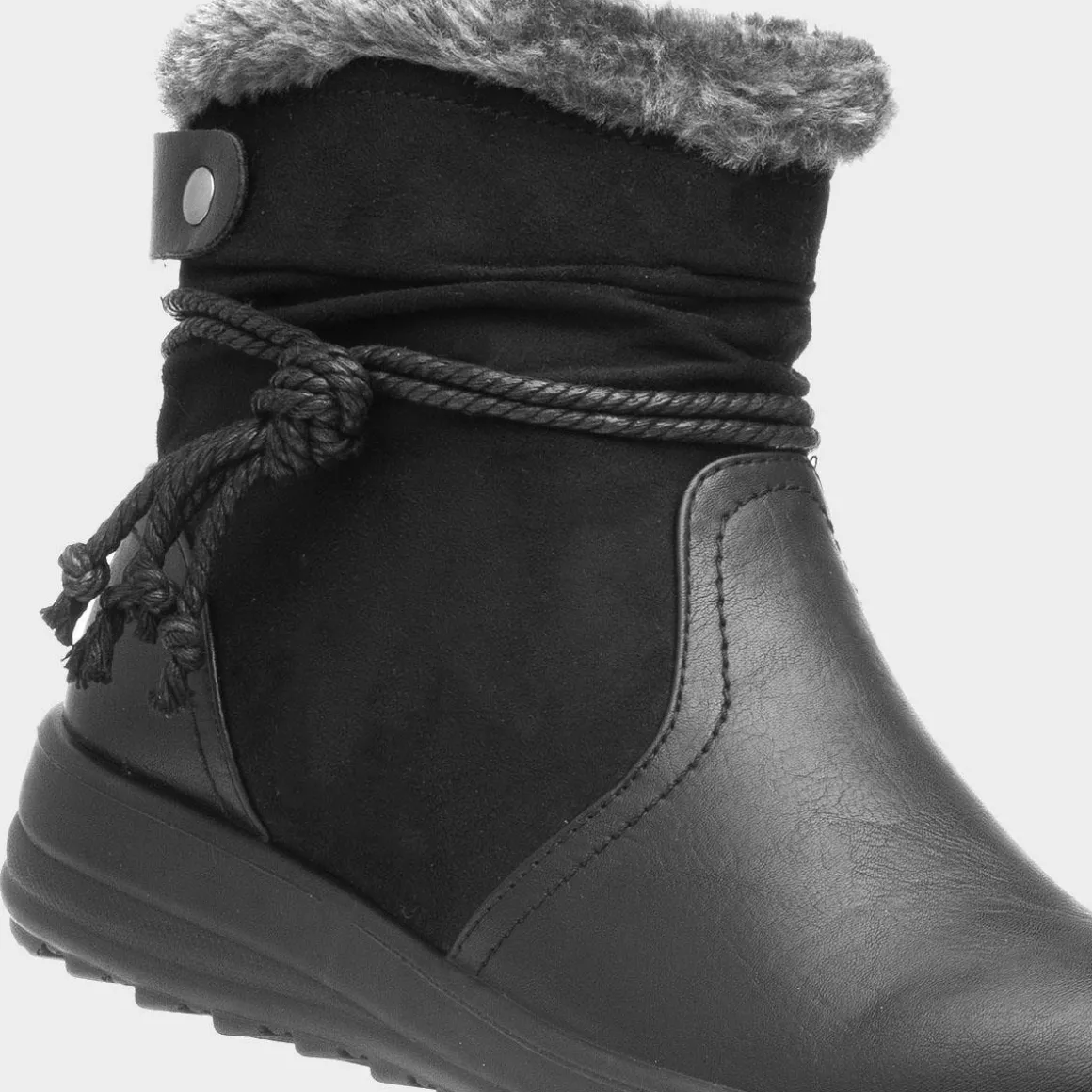 Cushion Walk Womens Black Faux Fur Ankle Boot