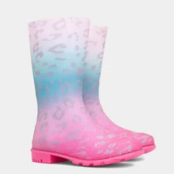 Dew Girl Multi Coloured Pastel Leopard Print Welly