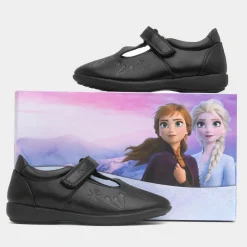 Disney Frozen Girls Black T-Bar School Shoe