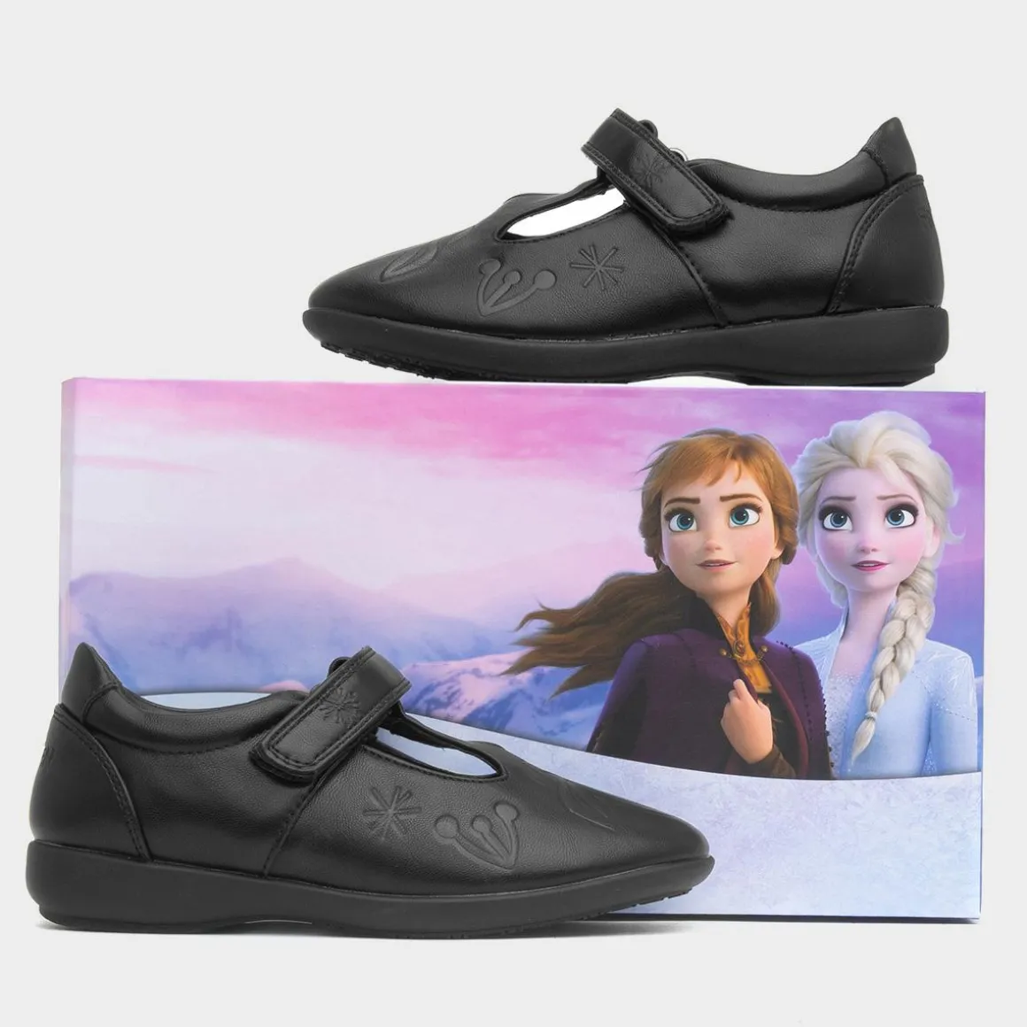 Disney Frozen Girls Black T-Bar School Shoe