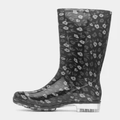 Haze Womens Black Flower Print Welly
