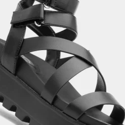 Heart Cynthia Womens Black Strappy Chunky Sandal