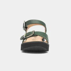 Heavenly Feet Alberta Womens Green Buckle Sandal