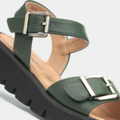 Heavenly Feet Alberta Womens Green Buckle Sandal