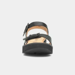 Heavenly Feet Alberta Womens Black Buckle Sandal