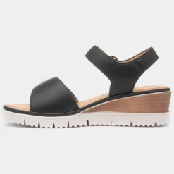 Heavenly Feet Concord Womens Black Wedge Sandal