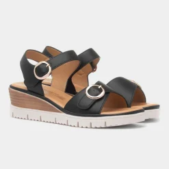Heavenly Feet Concord Womens Black Wedge Sandal