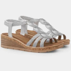 Heavenly Feet Glynis Womens Silver Wedge Sandal