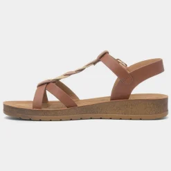 Heavenly Feet Hay Womens Tan Buckle Sandal