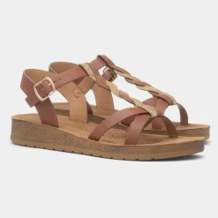Heavenly Feet Hay Womens Tan Buckle Sandal