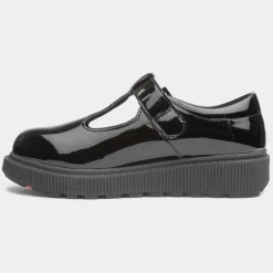 Heavenly Feet Holly Girls Black Patent T-Bar Shoe