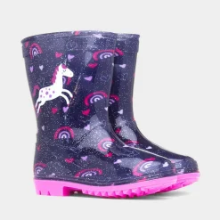 Hurricane Girl's Blue Glitter Unicorn Welly