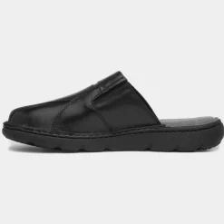 Hush Puppies Carson Mens Black Mule Leather Sandal