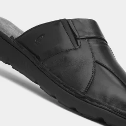 Hush Puppies Carson Mens Black Mule Leather Sandal