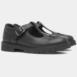 Hush Puppies Fiona Girls Black Leather T-Bar Shoe