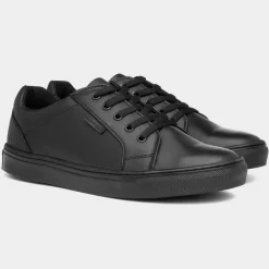 Hush Puppies Sam Boys' Black Leather Shoe