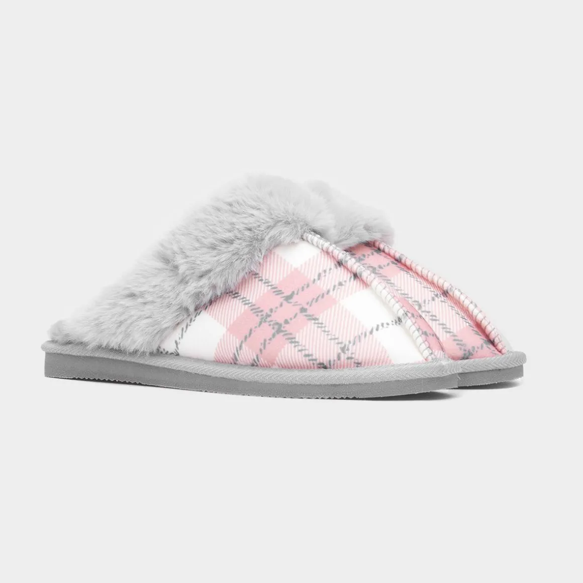 Jo & Joe Albany Womens Grey Tartan Mule Slipper
