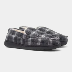 Jo & Joe Elswick Mens Grey Tartan Moccasin Slipper