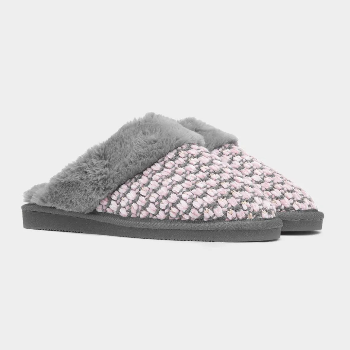 Jo & Joe Persian Womens Grey Faux Fur Slipper