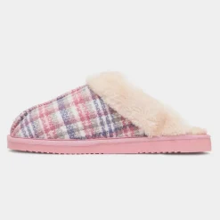 Jo & Joe Thyme Pink Womens Tartan Mule Slipper