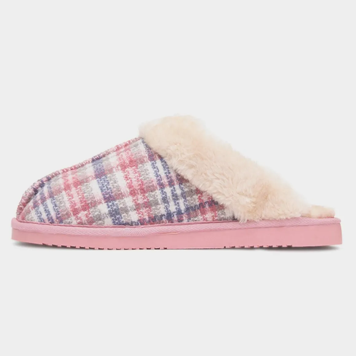 Jo & Joe Thyme Pink Womens Tartan Mule Slipper