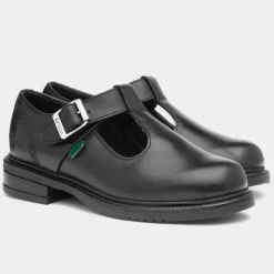 Kickers Lach Girls Black Leather T-Bar Shoe