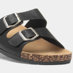 Krush Abby Womens Black Double Buckle Mule Sandal
