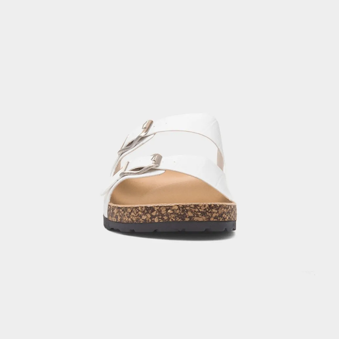 Krush Abby Womens White Double Buckle Mule Sandal