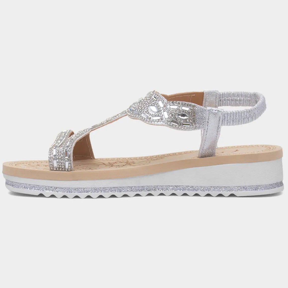 Krush Ana Womens Silver Diamante Sandal