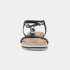 Krush Ciara Womens Black Wedge Diamante Sandal