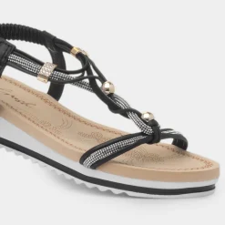 Krush Ciara Womens Black Wedge Diamante Sandal