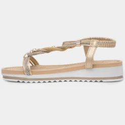 Krush Ciara Womens Gold Wedge Diamante Sandal