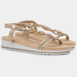 Krush Ciara Womens Gold Wedge Diamante Sandal