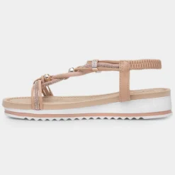 Krush Ciara Womens Nude Wedge Diamante Sandal
