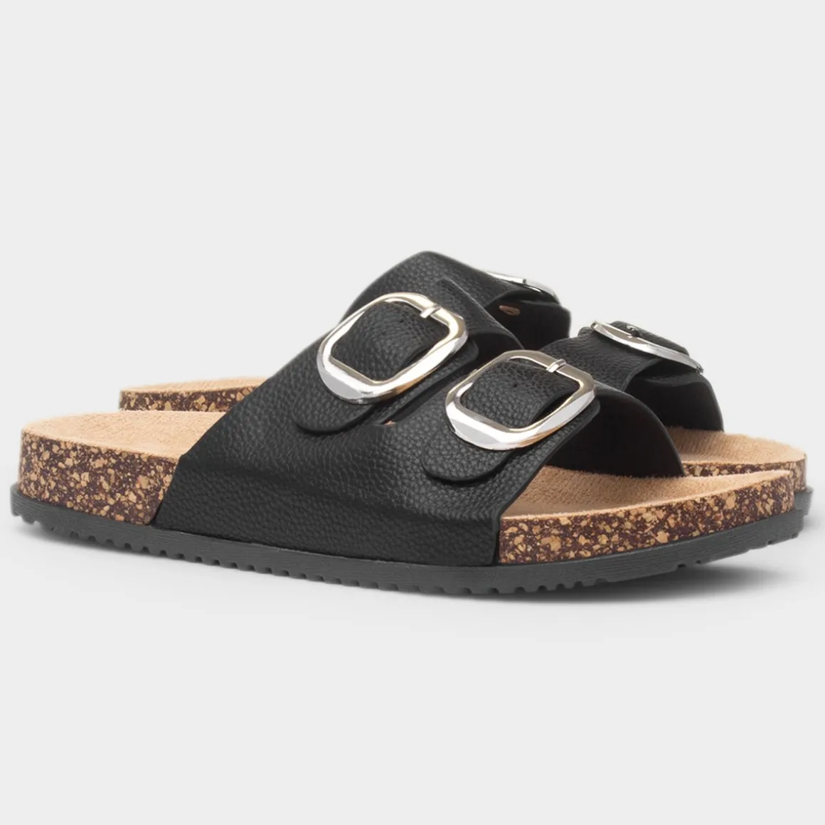 Krush Tara Womens Black Double Buckle Sandal