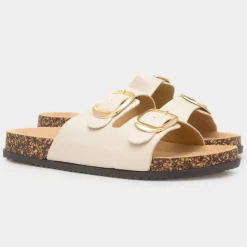 Krush Tara Womens Cream Double Buckle Sandal
