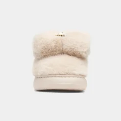 Krush Womens Beige Teddy Bear Mule Slipper
