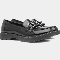 Lilley Amy Womens Black Patent Loafer Shoe