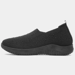 Lilley Drew Womens Black Diamante Slip On Shoe